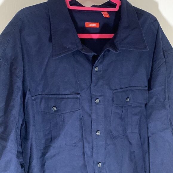 IZOD NWT navy blue flannel double pocket button down shirt Size 3X - Picture 2 of 6